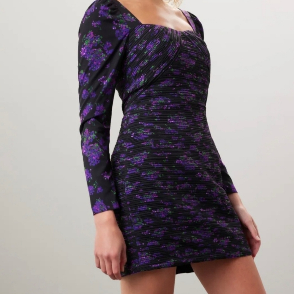 AMUR Giulia Pleated Mini Bodycon Dress Hydrangea Berry Women's Size 12